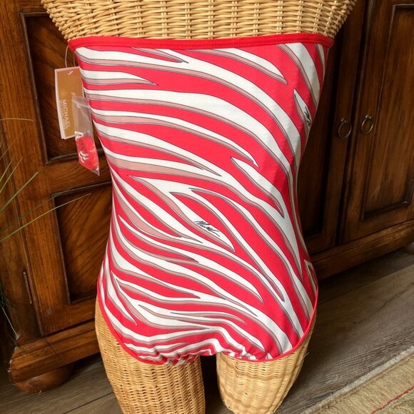 NWT Michael Kors Bandeau One-Piece Swimsuit in Zebra Print Size 10 - Picture 5 of 10